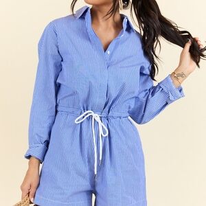 Pink Lily Blue and White Striped Jumpsuit